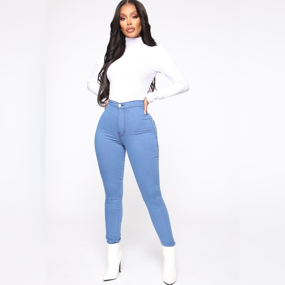Super High Waist Jeggins/ Denim Skinnies in Medium Blue - Picture 2 of 5